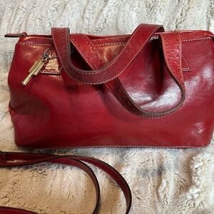 Vintage Fossil Rust Red Leather Satchel Handbag